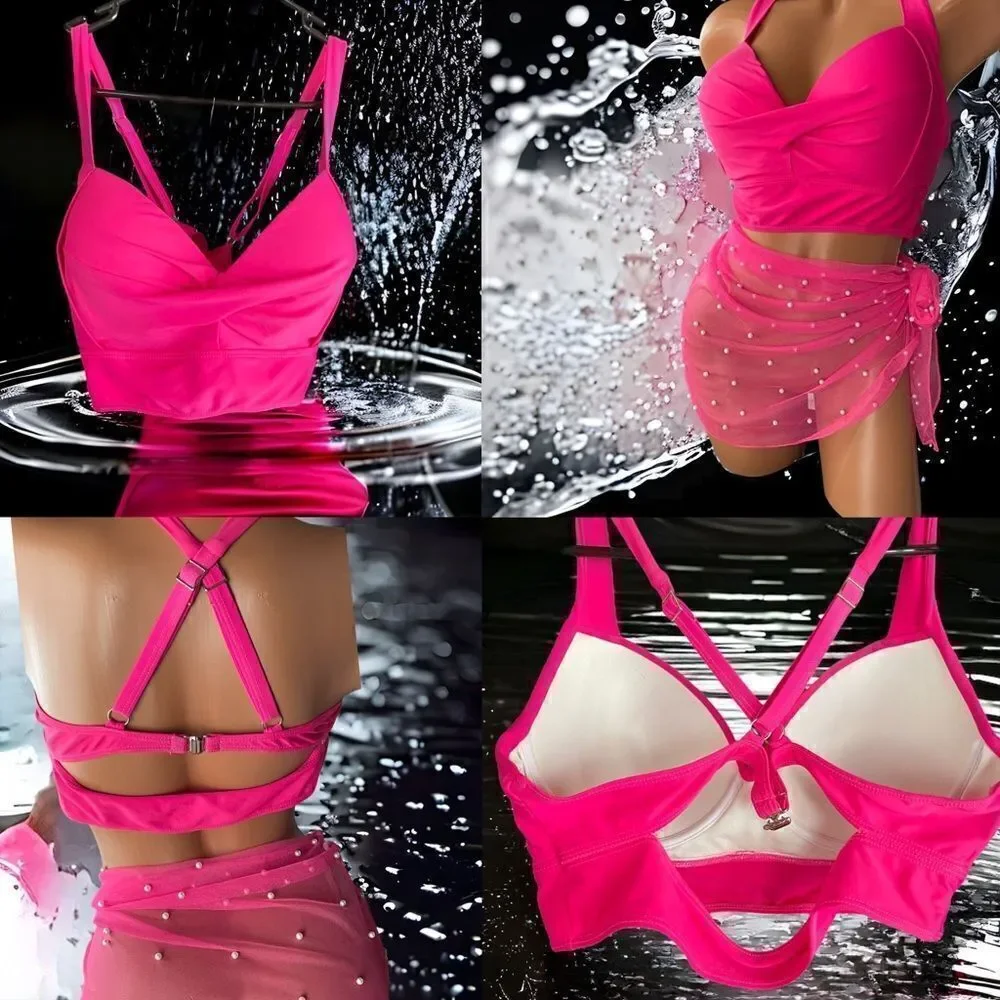 Bikini Top l Double-strap l Great Support l XXXL l Cover-up - OS Sheer W Pearls
